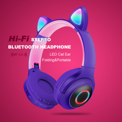 2021 New Luminous Cat Ears Wireless Headset VZV-850M Folding Mobile Phone Voice Headset for Conversation