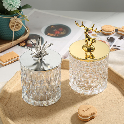 Cross-Border Transparent Home Storage Jar Golden Elk Glass Storage Tank French Aromatherapy Jar Candle in Stock Wholesale