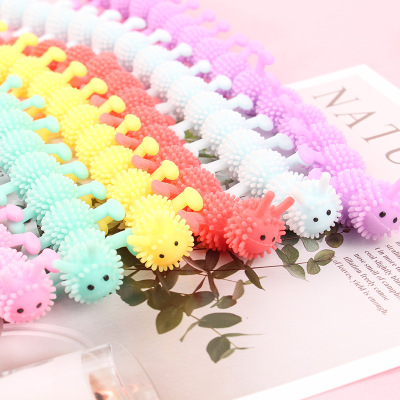 Cross-Border 16-Section Caterpillar Bracelet Drawstring Decompression Squeezing Toy Decompression TPR Soft Rubber Toy Lala Noodles
