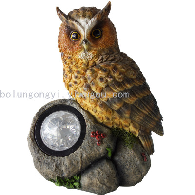 Customized simulation owl solar lamp decoration outdoor garden courtyard lawn lamp decoration resin crafts 