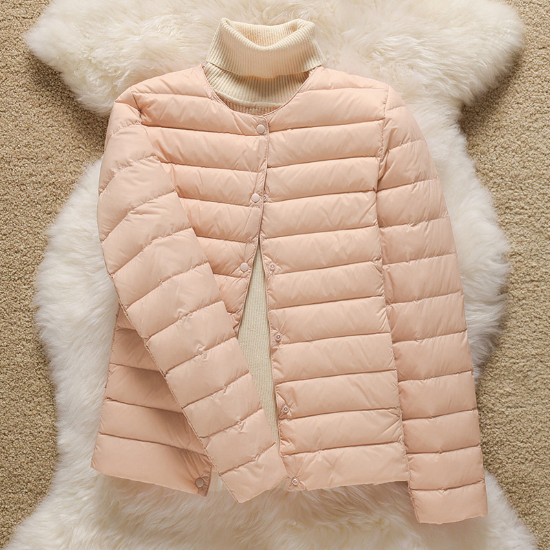 轻薄羽绒服女短款圆领v领保暖内胆秋冬无领修身大码外套