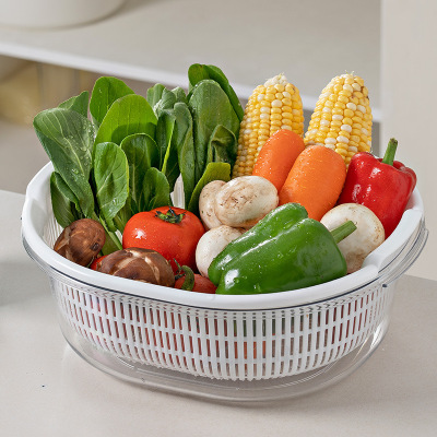 Double-Deck Home Kitchen Vegetable Basin Drain Basket Washing Vegetable Basket Vegetable Washing Basket Fruit Plate Fruit Washing Vegetable Washing Artifact