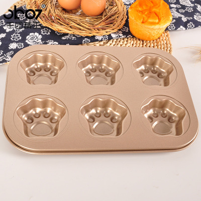 Non-Stick 6-Piece Cake Baking Tray Cat's Paw Oven Baking Tray 6-Piece Baking Tray DIY Pastry Bread Mold Carbon Steel