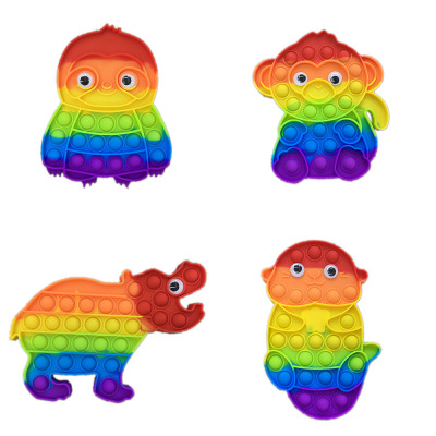 Rainbow Candy Color Sloth Monkey Hippo Beaver Rat Killer Pioneer Children's Educational Bubble Music Interactive Silicone Toy