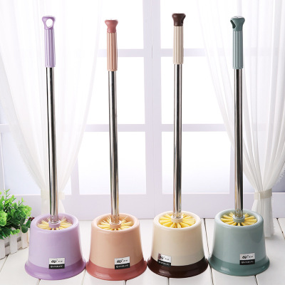 Creative Home Cleaning Brush Set Bathroom No Dead Angle Toilet Brush Stainless Steel Long Handle Toilet Brush with Holding Base