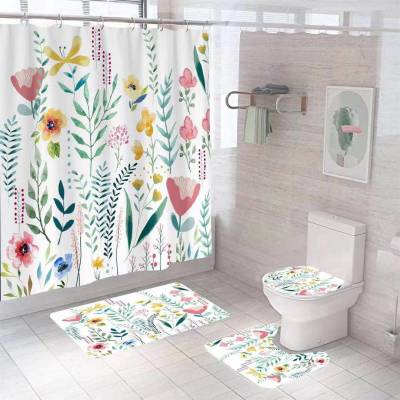 Four-Piece Bathroom Curtain Mat Set