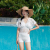 2022new One-Piece Swimsuit Women's Covering Belly Thin Conservative Sun Protection Half Sleeve Swimming Suit Two-Piece Set