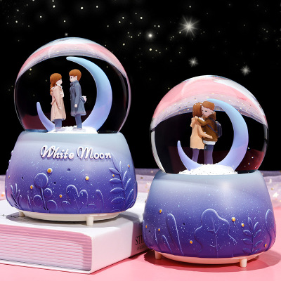 You Are My White Moonlight Couple Crystal Ball Music Box Snow Lights Valentine's Day Send Girlfriend Boyfriend Gift