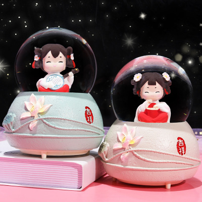 Girl Heart Ancient Rhyme Chinese Style Girl Crystal Ball Music Box Snow Light Music Children's Day Girls Gifts