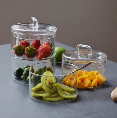Overlapping Pyrex Bowl Transparent Salad Bowl Creative Dessert Fruit Sharing Box with Lid Cereal Can Nordic Style