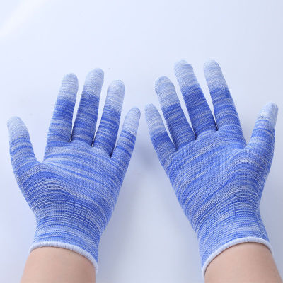 Coated Gloves Labor Protection 13-Pin Polyester Wear-Resistant Non-Slip Pu Rubber Coated Gloves Dust-Free Electronics Factory Work Protective Gloves