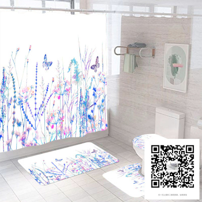 Shower Curtain Four-Piece Set Printed Waterproof Shower Curtain Four-Piece Set Three-Piece Set Bathroom Mat Set
