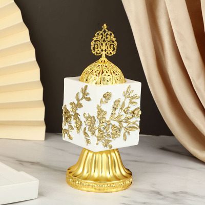 Factory Direct Supply Golden Plant Relief Exquisite Personality Geometry Affordable Luxury Style Fashion Resin Incense Burner Decoration