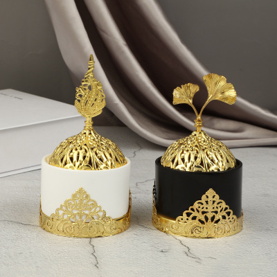 Exquisite European and American Style Golden Hollow Base Affordable Luxury Style Office Home Decorative Personality Incense Burner Decoration Spot