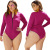 Solid Color Sports Long-Sleeve Zipper Triangle One-Piece Swimsuit European and American Foreign Trade Conservative Belly Covering Hot Spring plus Size Swimsuit