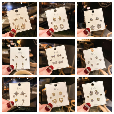 925 Silver Needle Mori Style Butterfly Studs Personalized Ladylike Style Inlaid Zircon Online Influencer Hongkong Style Fairy Earrings Minimalist Three-Piece Set