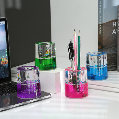 Crystal Crafts round Pen Transparent Hourglass Desktop Decoration Acrylic Crystal Pen Holder Creative Pen Holder