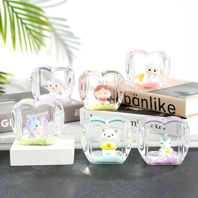 New Ornament Crafts Desktop Cartoon Character Cute Love Decoration Transparent Pen Acrylic Crystal Pen Holder