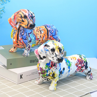 Creative Resin Sausage Dog Decoration Home Living Room TV Cabinet Colorful Crafts Ornament Furnishing Cross-Border Supply
