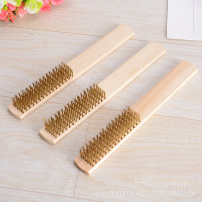 Practical Engineering Wooden Handle Copper Wire Brush Derusting Polishing Cleaning Brush Steel Wire Brush Hardware Tools Cleaning Brush