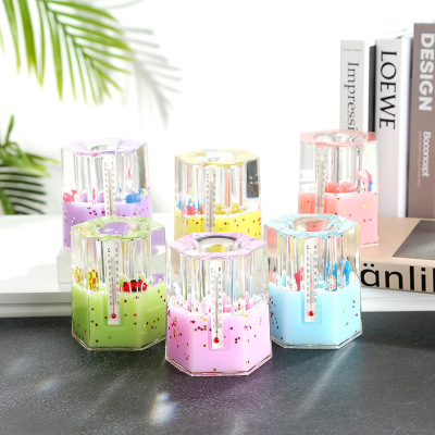 New Acrylic Oil-Filled Edge-Shaped Pen Holder Transparent Pen Holder Crystal Pen Holder Student Desktop Decoration Decompression Crafts