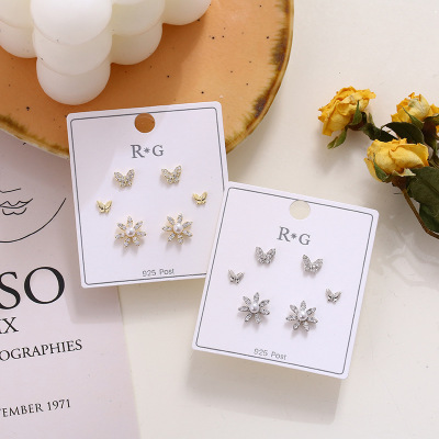 2021 Butterfly Studs New Zircon Diamond SUNFLOWER Simple Earrings All-Matching Graceful 925 Silver Pin Earrings