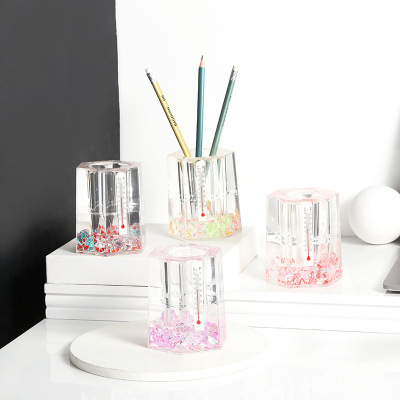 New Colorful Thermometer Fruit Pen Holder Hourglass Acrylic Artware Decorative round Transparent Desktop Ornaments