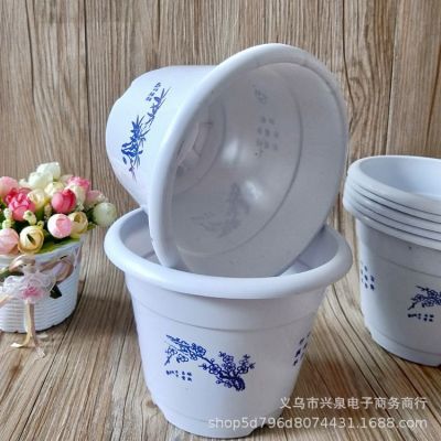 White Flower Pot, Plastic Flower Pot Blue and White Porcelain Printed Flower Pot One Yuan Two Yuan Small Commodity Supply