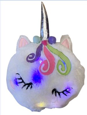35cm Luminous Unicorn Throw Pillow Cute Kitten round Cushion Rainbow Plush Toy Lazy Doll in Stock