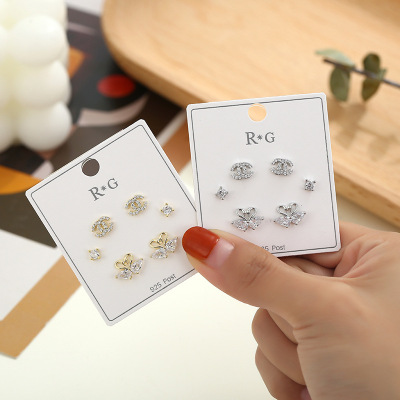 Women's Ear Studs 925 Sterling Silver Needle 2021 New Trendy Simple and Compact Diamond Swan Anti-Allergy Earrings Set