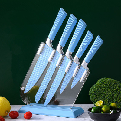 Kitchen Knife Kit Color Non-Stick 6-Piece Set with Knife Holder, Kitchen Knife Gift Box, Household Knife Set
