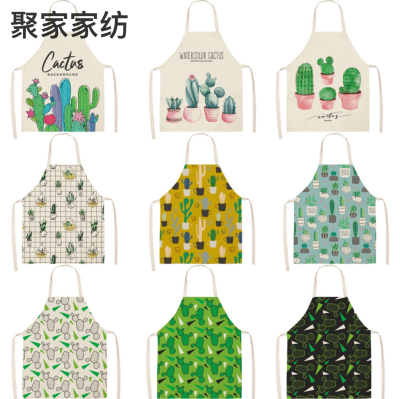 Cartoon Plant Pattern Multifunctional Kitchen Apron Support Graphic Customization Ins Popular Cotton Linen Apron HTT