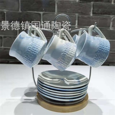 Jingdezhen New American Marbling Coffee Cup Relief Cup Couple's Cups Creative Cup Mug Home Use Set