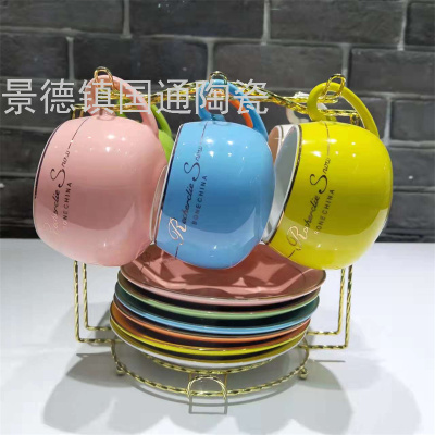 Jingdezhen New Gold-Plated Ceramic Cup Color Small Coffee Cup Foreign Trade Export Breakfast Cup Couple's Cups Tea Cup Set