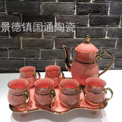 Jingdezhen Turkey Manual Painting Golden Ceramic Water Set Tea Cup Water Cup Kettle Cold Water Bottle Teapot Juice Cup