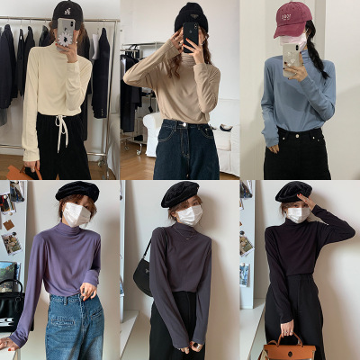 Nantao Double-Sided Velvet Long-Sleeved T-shirt For Women 2021 Autumn And Winter New Women 'S Clothing Half Turtleneck Bottoming Shirt Slim Fit Inner Wear Top