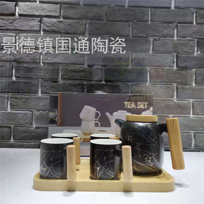 Jingdezhen Water Utensils Set Teapot Teacup Tea Tray Flower Tea Cup Kettle Juice Cup Electroplating Water Appliance Export