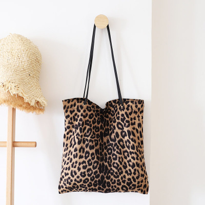 Korean Style Retro Simple Handbag Ins Fashionable Leopard Pattern Casual Cloth Bag Net Red Ocean Fashion Shoulder Bag