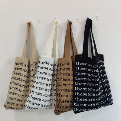 Korean Dongdaemun New Minimalist Preppy Style Letter Shoulder Bag Casual Women's Bag Cute Girly Simplicity Shoulder Bag