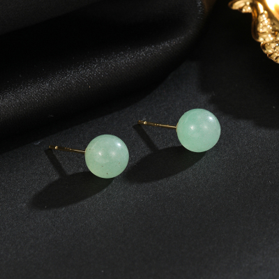 Sterling Silver Needle High Quality Affordable Luxury Style Simple Trendy Fashion Green Agate Stone Stud Earrings