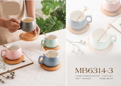 European-Style Vintage Gold-Painted Coffee Cup (Macaron Color + Wood Pad) Mug Ceramic Cup Household