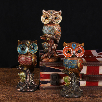 Cross-Border Direct Supply Owl Resin Craft Ornament Office Sample Room Decoration in Stock Wholesale