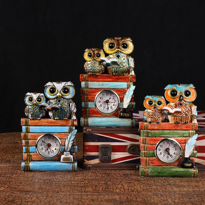 Factory Direct Supply Owl Resin Home Decoration Clock Living Room Wine Cabinet Study Resin Decoration Clock