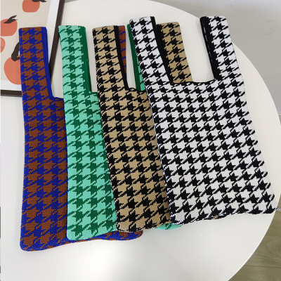 Original Design Niche Bag Houndstooth Printed Tote Handbag Women's European and American Fashion Underarm Woven Bag Tide