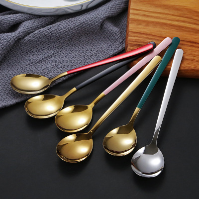 Spoon 304 Stainless Steel Korean Cute Thick Dessert Stirring Ice Spoon Coffee Spoon Household Eating Spoon