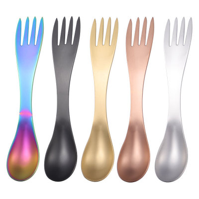 304 Double-Headed Stainless Steel Tableware Outdoor Fork Spoon Integrated Multifunctional Fork Creative Octopus Dual-Use Spoon