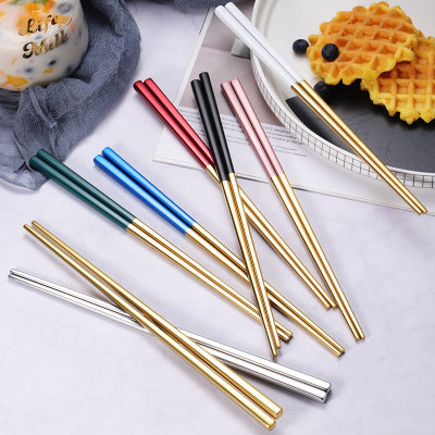 304 Stainless Steel Chopsticks Nordic Portugal 23cm Square-Headed Chopsticks Tableware Black Gold Non-Slip Chinese Style Gifts Chopsticks