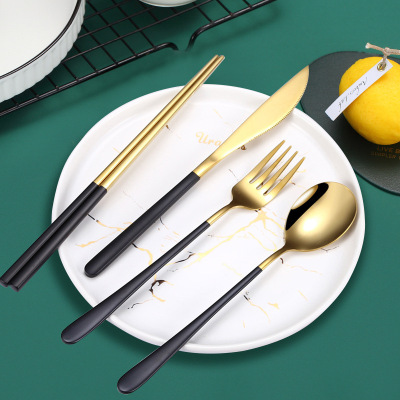 304 Korean Stainless Steel Tableware Net Red Nordic Knife and Fork Spoon Chopsticks Sets Long Handle Household Soup Spoon