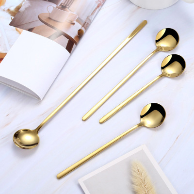 304 Stainless Steel Spoon Long Handle Small round Spoon Creative Coffee Stir Spoon Dessert Lengthened Spoon Logo