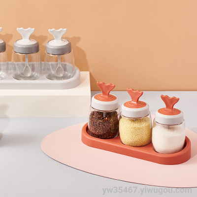 S87-7705 AIRSUN Kitchen Wall-Mounted Glass Condiment Dispenser Transparent Seasoning Box Salt Jar Seasoning Multi-Color Optional